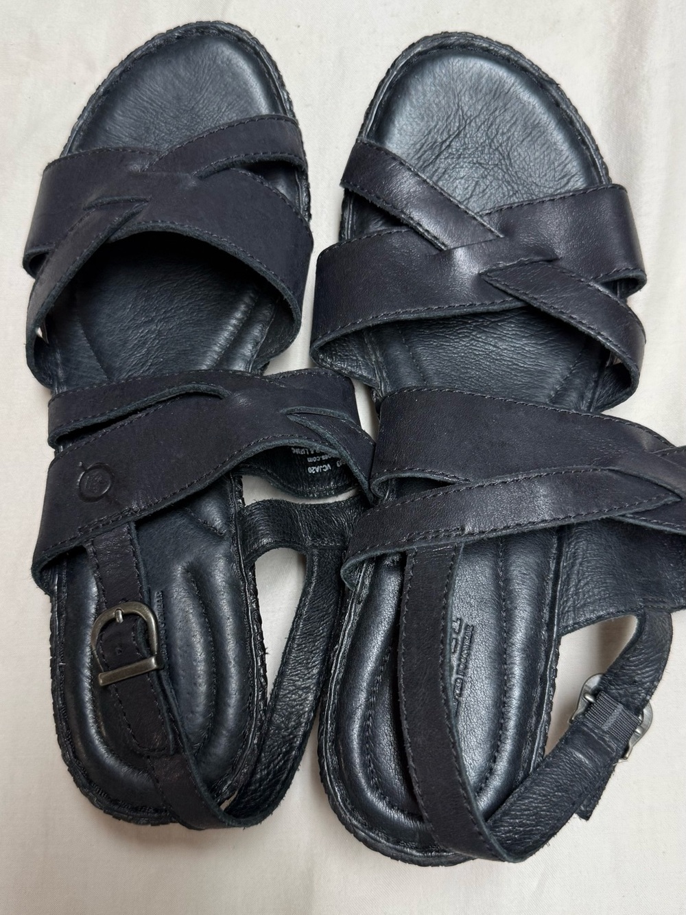 Born Black Leather Cross-Strap Buckle Sandals